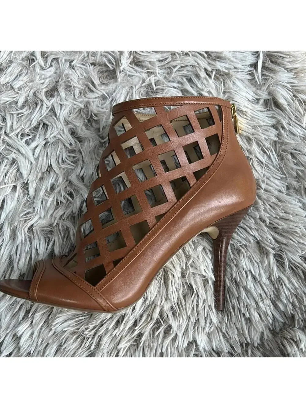 Michael Kors Brown Heeled Graham Sandals with Cutout Design